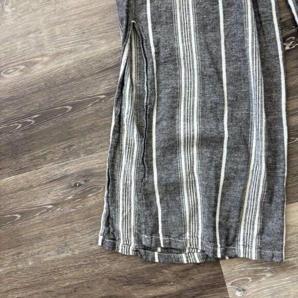 Happily Grey Linen Blend Striped Wide Leg Pants XL Paperbag Waist Belted Casual - Picture 4 of 14